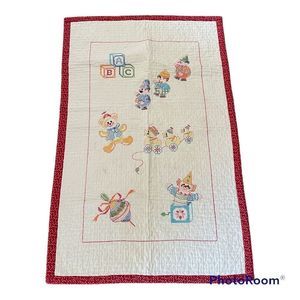 vintage cross stitch quilt chair lap throw clowns ducks blocks red back country